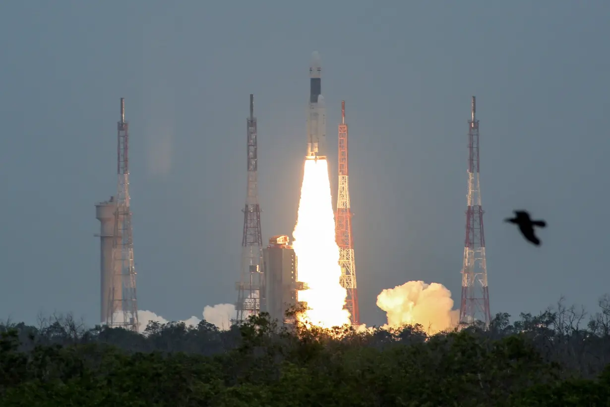 India's Geosynchronous Satellite Launch Vehicle Mk III-M1 blasts off carrying Chandrayaan-2, from the Satish Dhawan space centre at Sriharikota