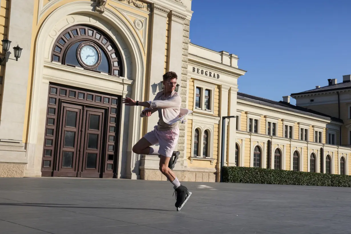 Vadim Morus, Russian professional skater and trainer, practices for his performance in Belgrade