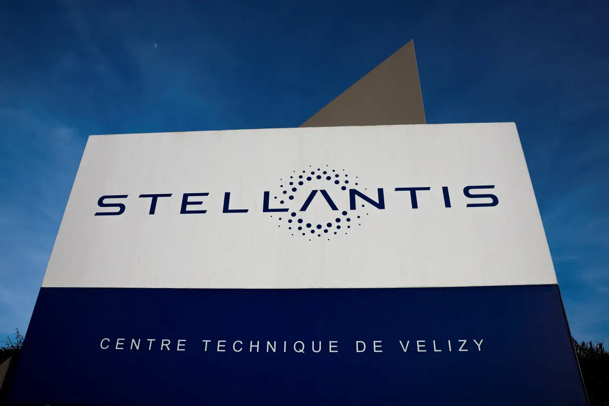 FILE PHOTO: The logo of Stellantis is seen on the company's building in Velizy-Villacoublay near Paris