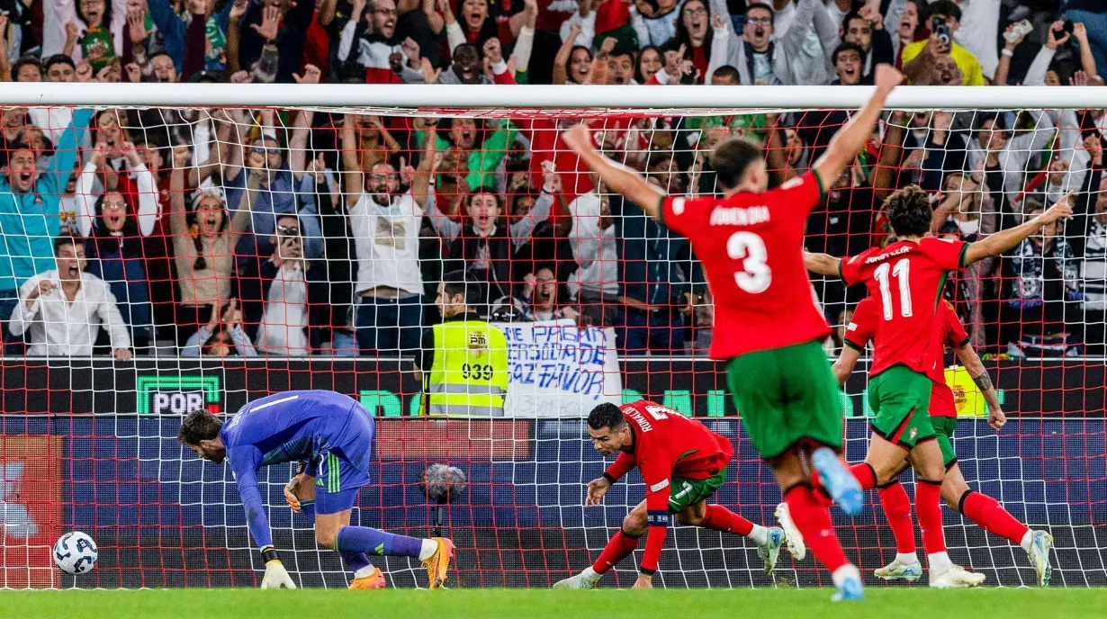 Ronaldo taps home from close range to make it 2-1 for Portugal against Scotland.