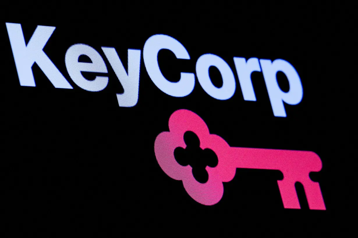 FILE PHOTO: The logo Key Corp. is displayed on a screen on the floor at the NYSE in New York