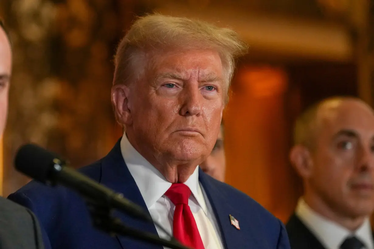 Republican presidential nominee and former U.S. President Donald Trump looks on during a press conference at Trump Tower in New York City