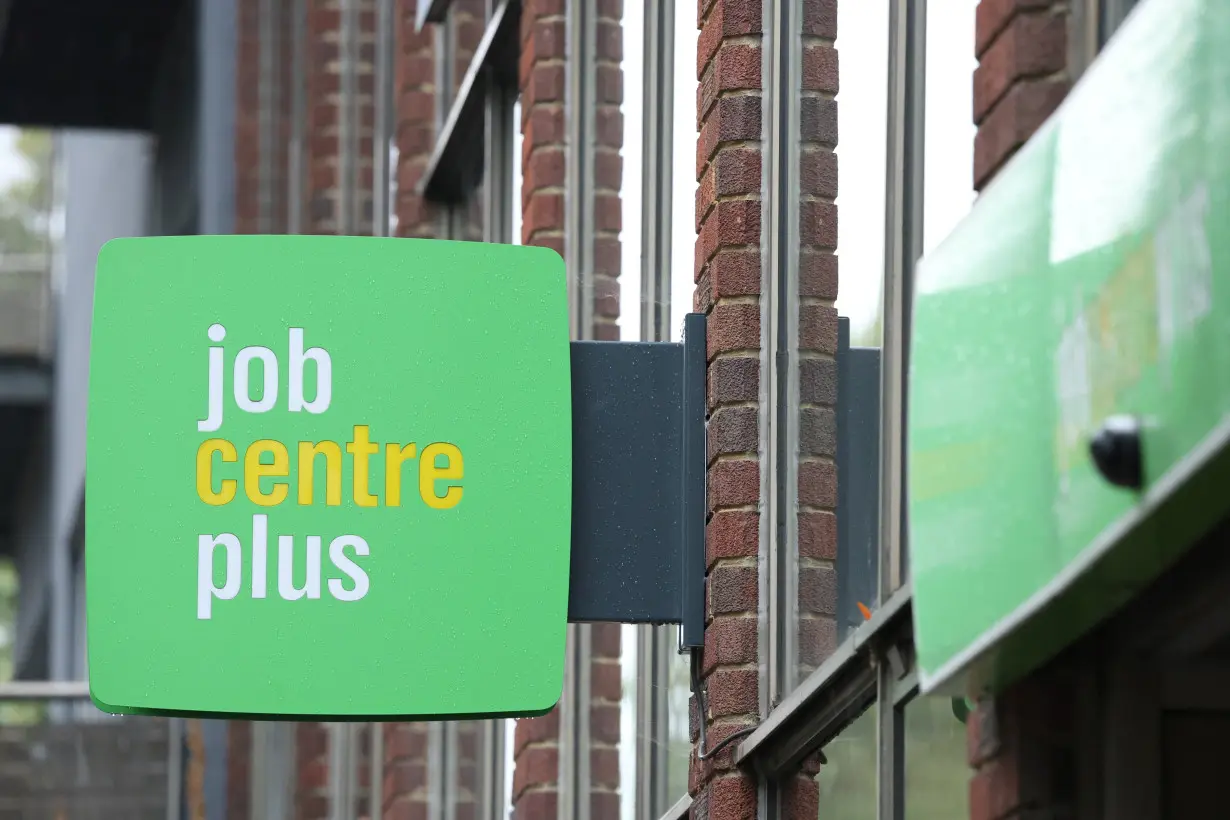 A view of a sign for a job centre, in London