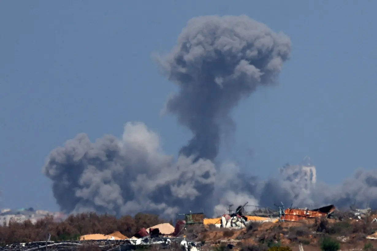 Smoke rises from an explosion in Gaza, amid the Israel-Hamas conflict, near the Israel-Gaza border as seen from Israel