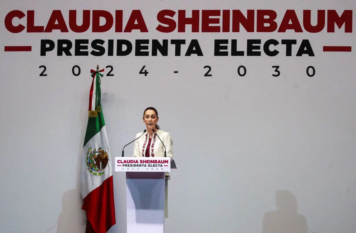 Mexico's President-elect Sheinbaum holds an event with her cabinet members and supporters, after receiving the certificate confirming her victory in the presidential election, in Mexico City