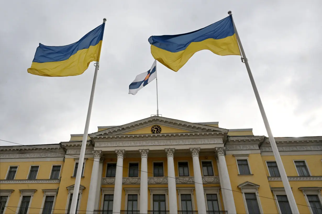 Flags fly for Ukraine's Independence Day, in Helsinki