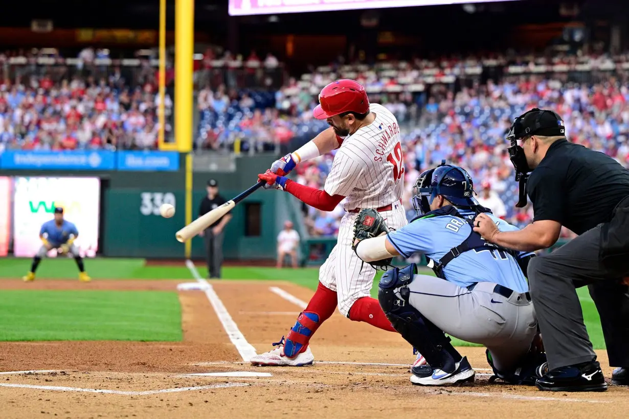 Benches clear between Philadelphia Phillies and Tampa Bay Rays after Nick Castellanos is hit by pitch