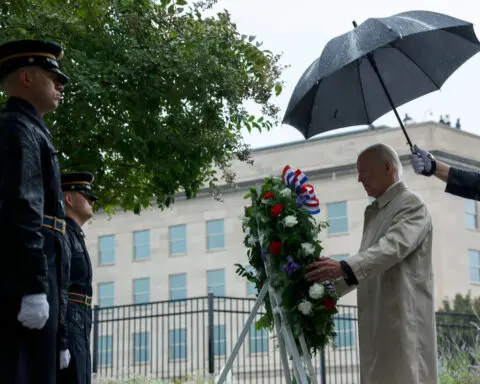 See Harris and Trump shake hands at 9/11 service