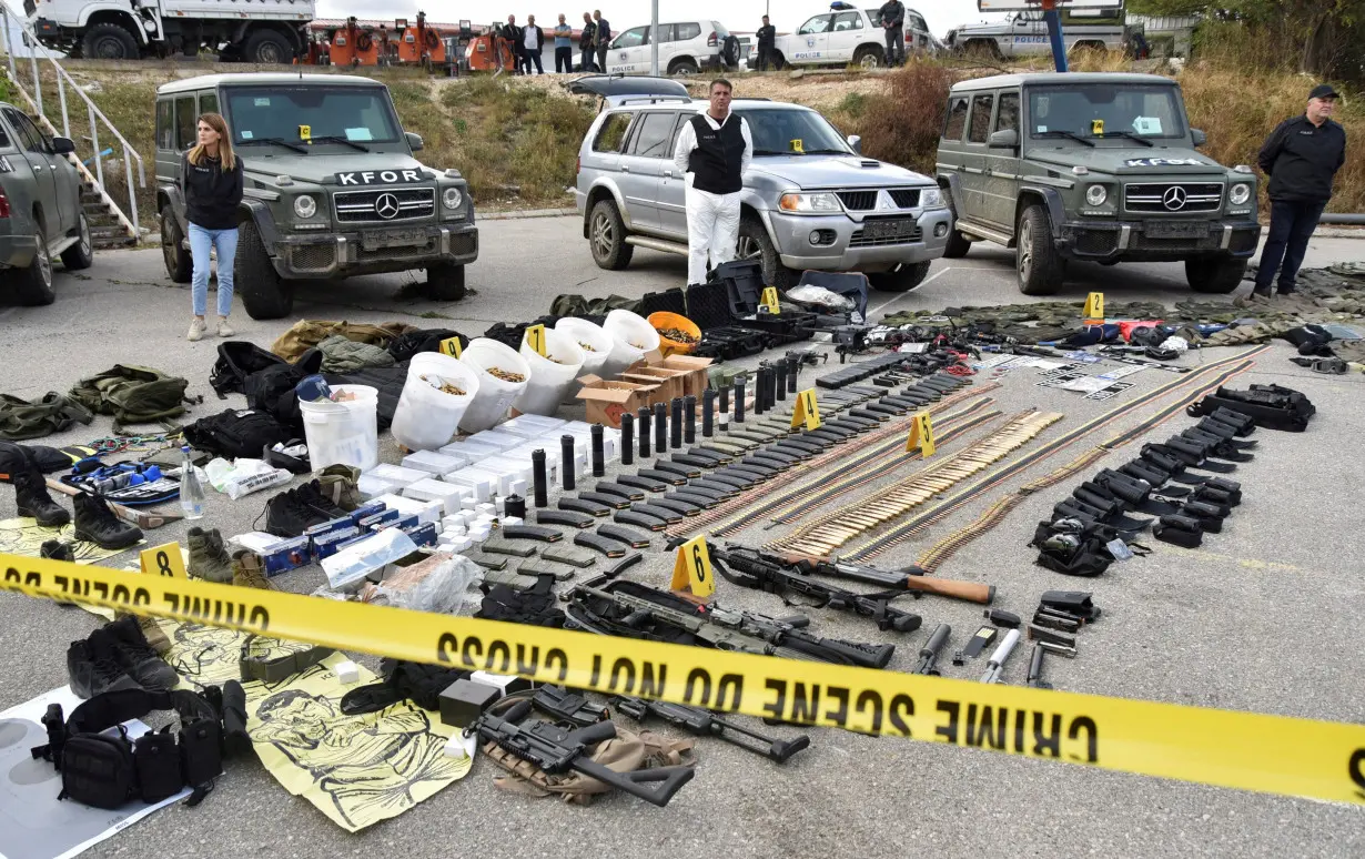 FILE PHOTO: Kosovo police displays weapons and military equipment, seized during a police operation in the village of Banjska, at a police camp near Mitrovica