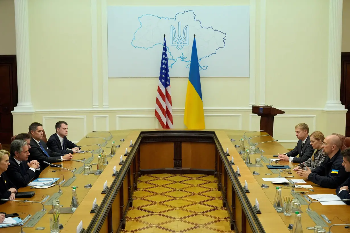 U.S. Secretary of State Antony Blinken meets with Ukraine's Prime Minister Denys Shmyhal at the Cabinet of Ministers in Kyiv