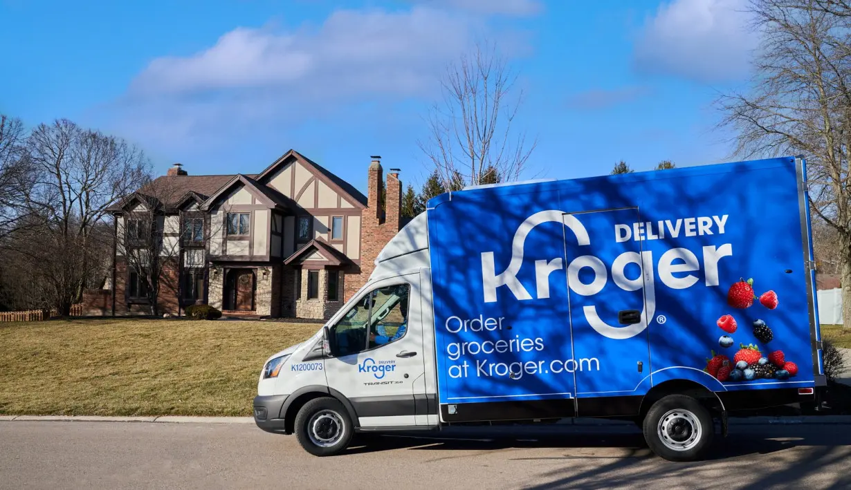 An undated handout photo shows a Kroger vehicle delivering groceries in the U.S.