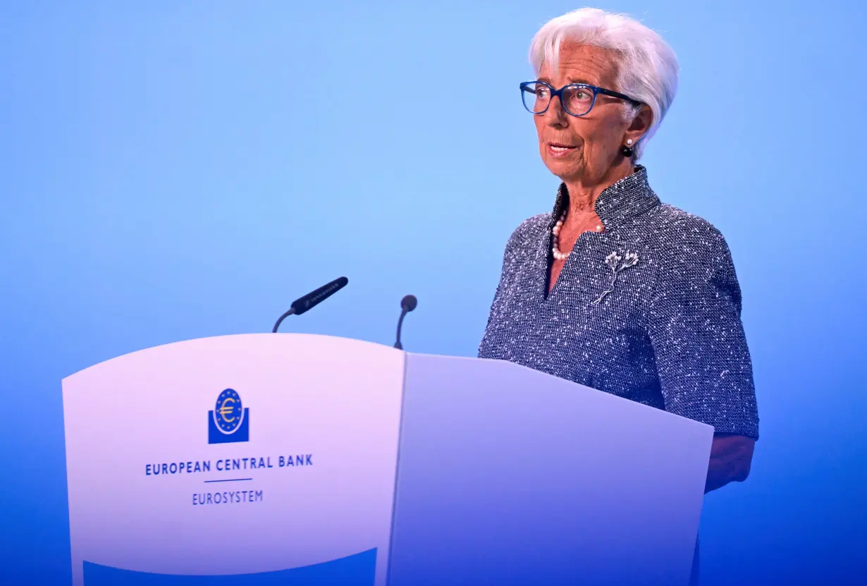 ECB President Lagarde speaks to reporters following the Governing Council's monetary policy meeting, in Frankfurt