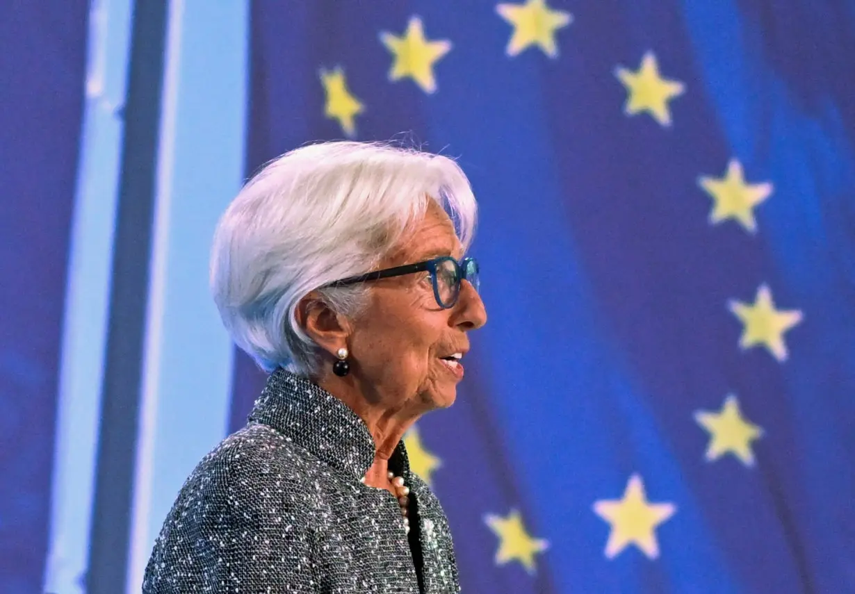 ECB President Lagarde speaks to reporters following the Governing Council's monetary policy meeting, in Frankfurt