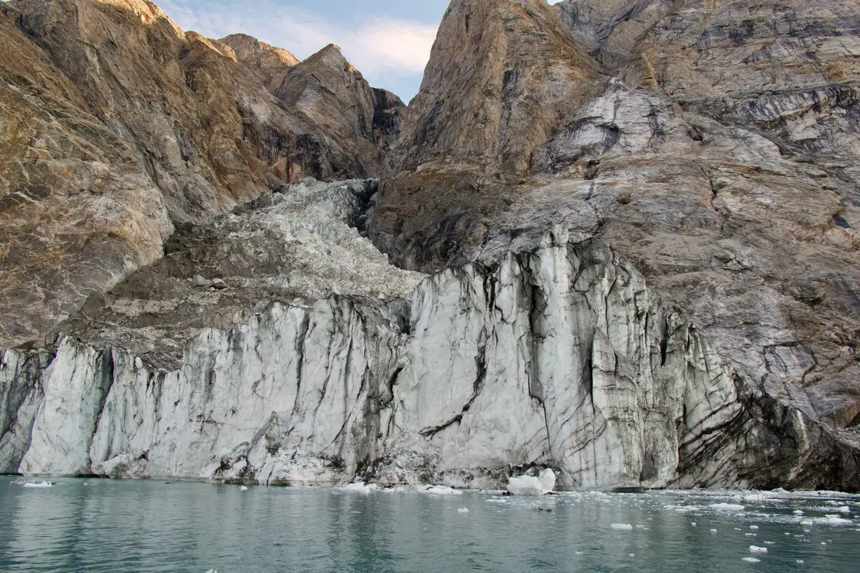 The mountain in Dickson Fjord, eastern Greenland, in August 12, 2023 before the landslide.