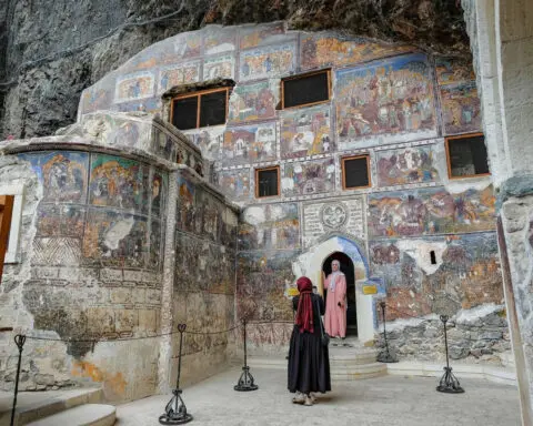 The ancient monastery hanging from the side of a cliff