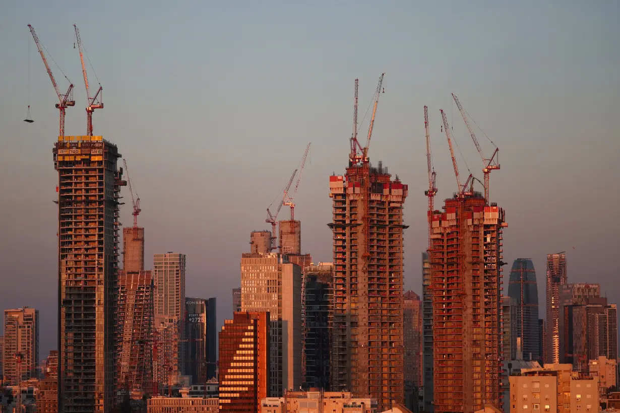 A general view of apartment blocks and office buildings under construction, amid the ongoing conflict between Hamas and Israel, in Tel Aviv