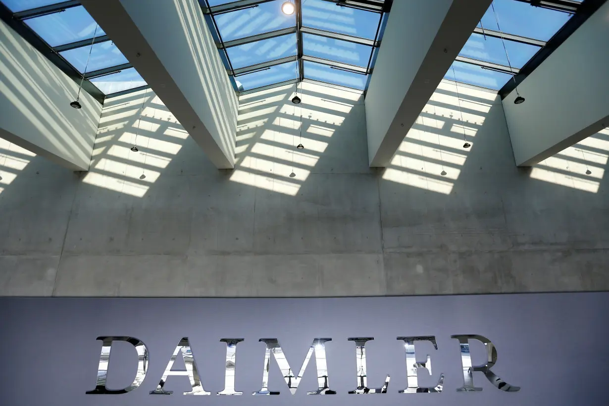 The Daimler logo is seen before the Daimler annual shareholder meeting in Berlin,