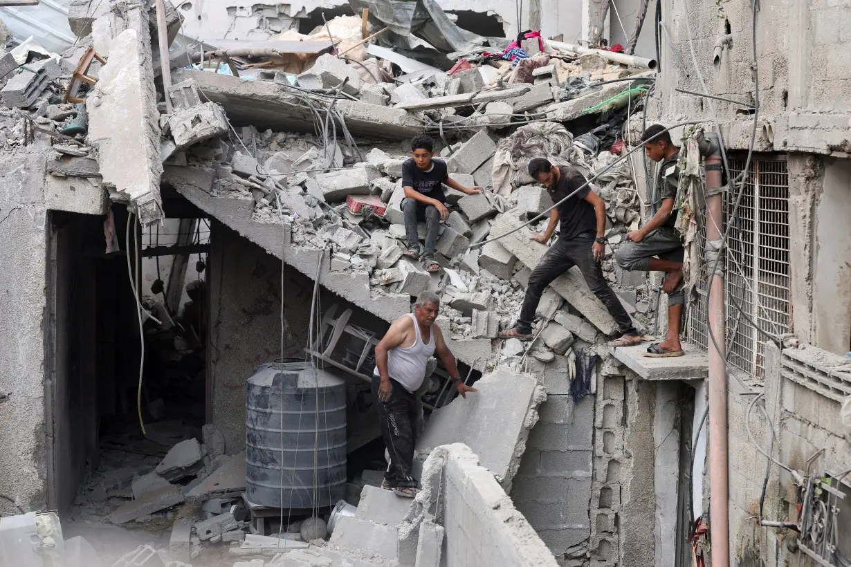 Aftermath of an Israeli strike on a house in Nuseirat in the central Gaza Strip