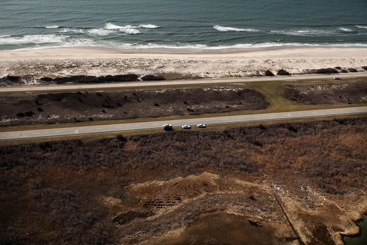 An aerial view shows the area near Gilgo Beach and Ocean Parkway on Long Island where police conducted a prolonged search on April 15, 2011, in Wantagh, New York.