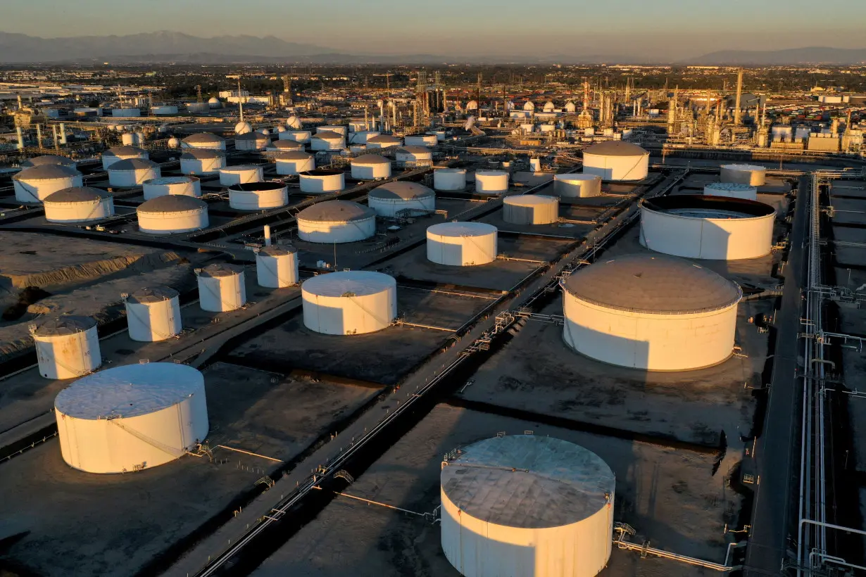 FILE PHOTO: Storage tanks at Marathon Petroleum's Los Angeles Refinery in Carson, California