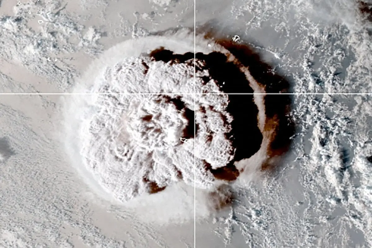 FILE PHOTO: Satellite view of the eruption of an underwater volcano off Tonga