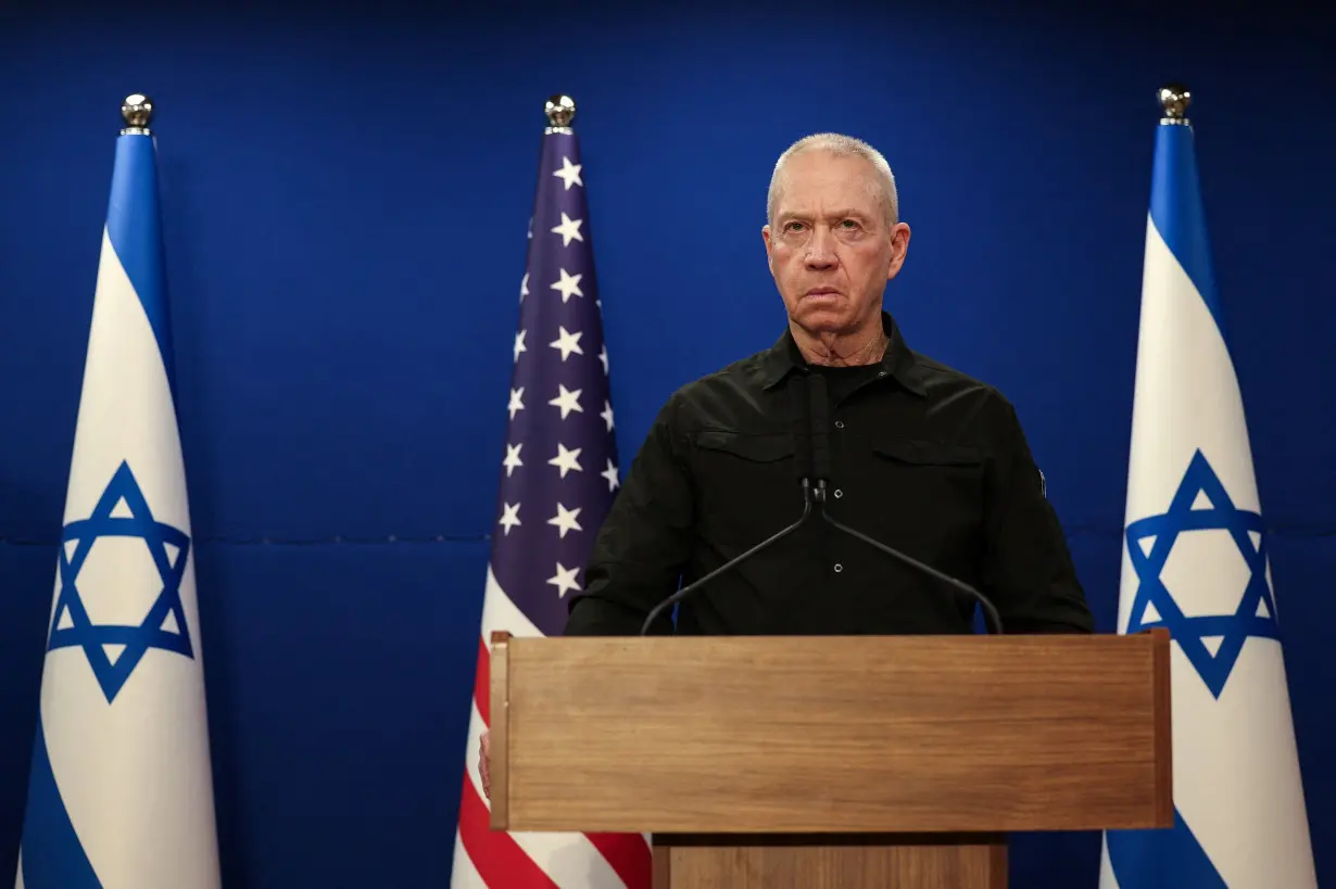 U.S. Secretary of Defense Austin and Israeli Defense Minister Gallant hold a joint press conference at Israel's Ministry of Defense, in Tel Aviv