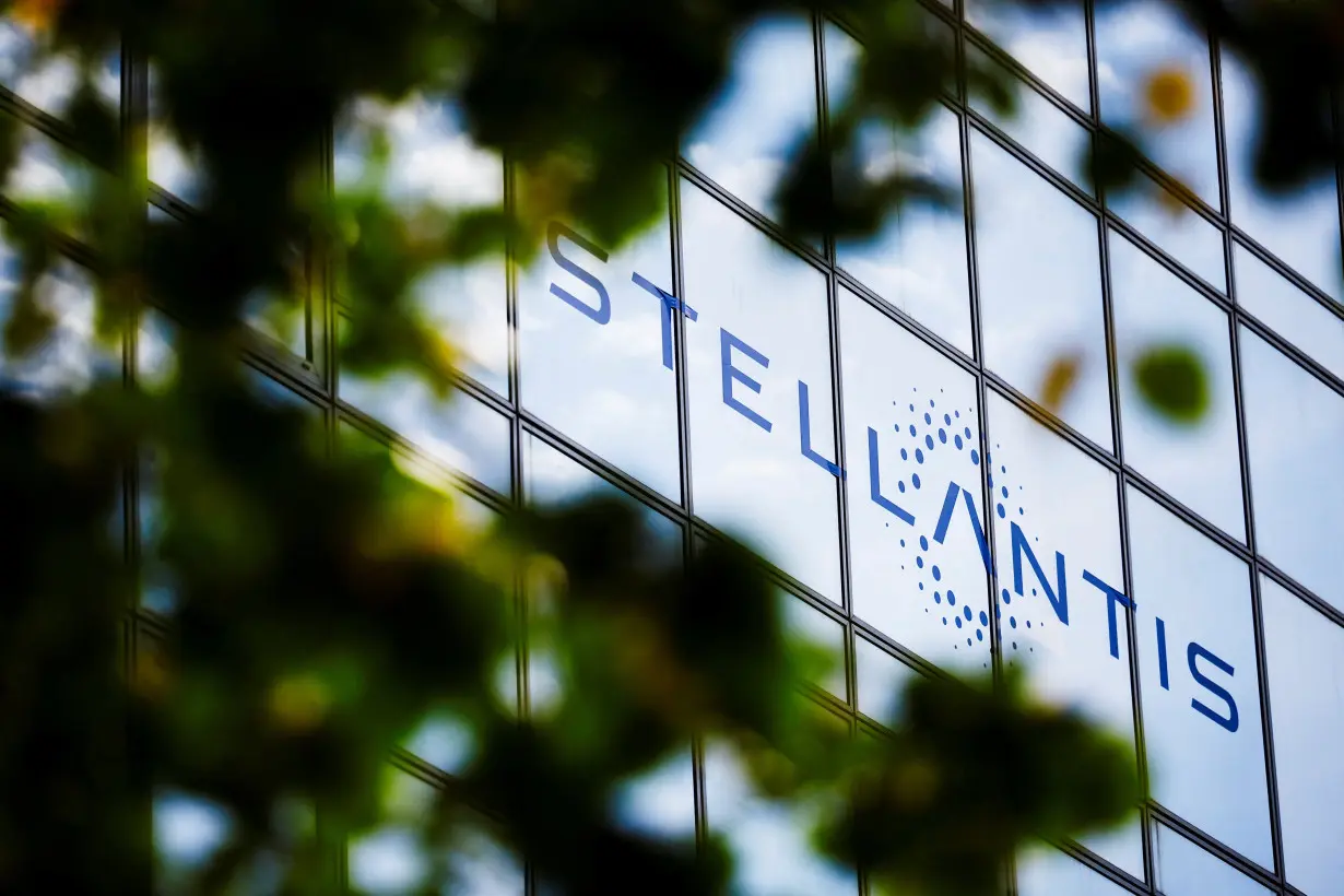 The logo of Stellantis is seen on the company's building in Poissy