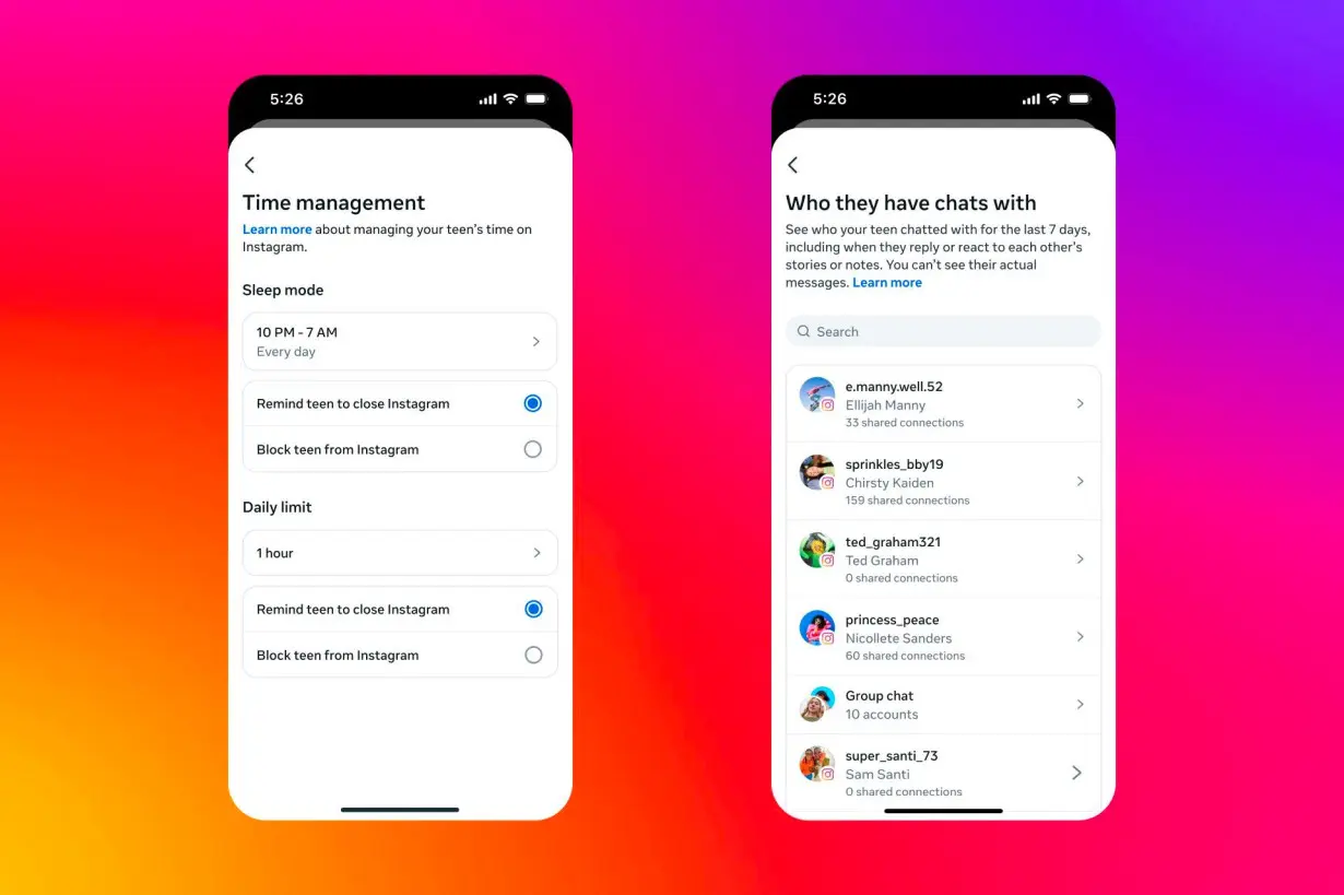 Instagram will give parents new oversight tools, including the ability to block teens' access to the app overnight and to see who their child has been chatting with.