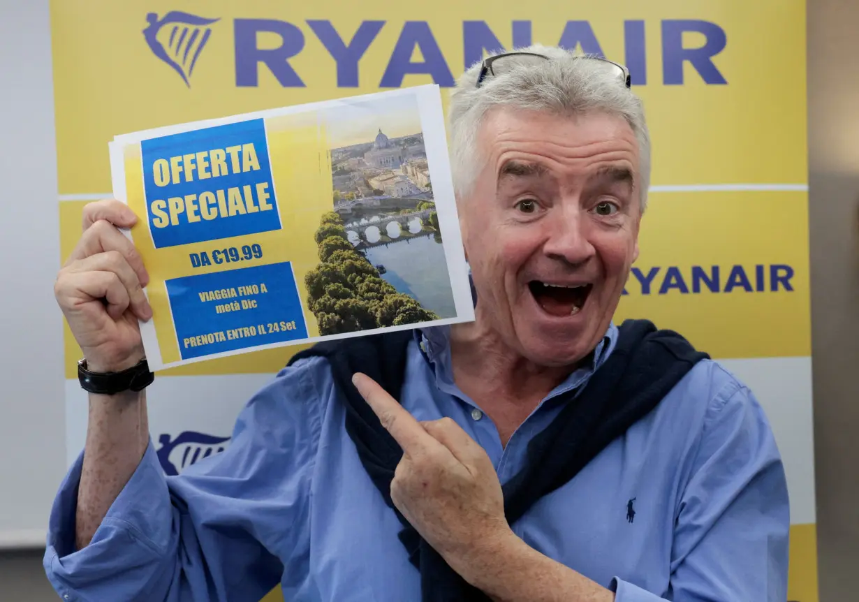 Ryanair's CEO Michael O'Leary attends a press conference in Rome