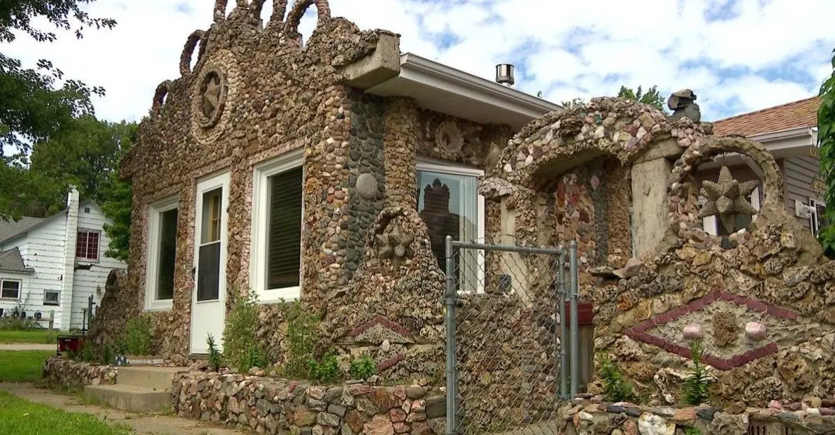 In Minnesota, a former gas station is covered with rocks