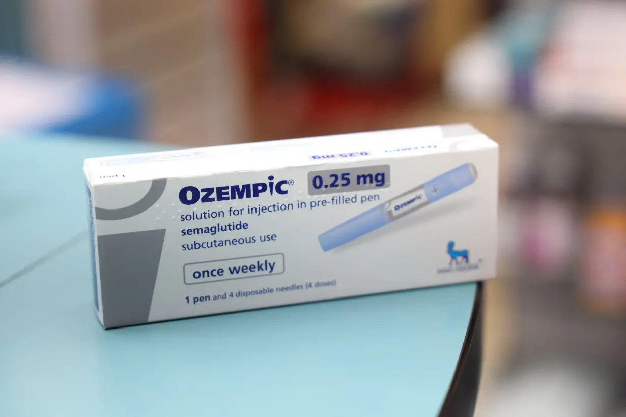 A box of Ozempic made by Novo Nordisk is seen at a pharmacy in London