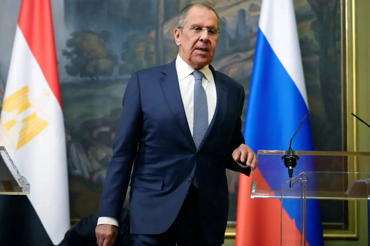 Egypt's Foreign Minister Badr Abdelatty and Russian Foreign Minister Sergei Lavrov attend a press conference in Moscow