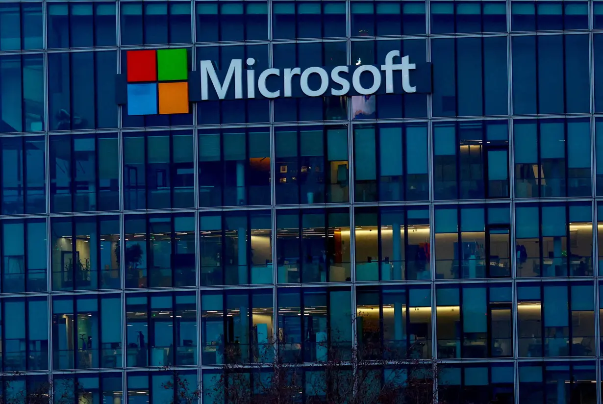 FILE PHOTO: A Microsoft logo is seen in Issy-les-Moulineaux near Paris