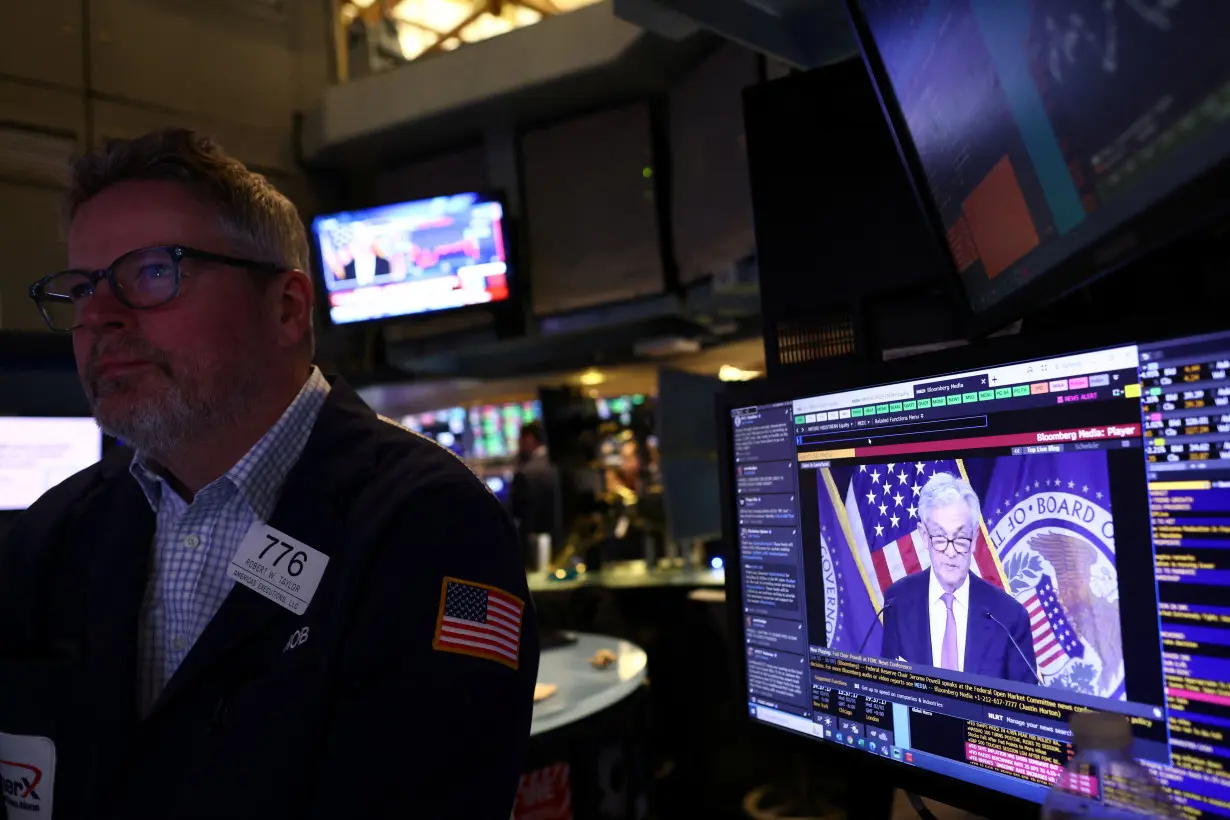 Federal Reserve Chair Jerome Powell interest rate announcement on the trading floor at New York Stock Exchange (NYSE) in New York City