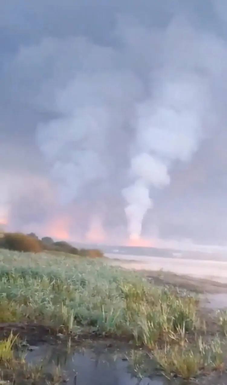 Smoke rises following a Ukrainian drone attack in Tver region in Russia