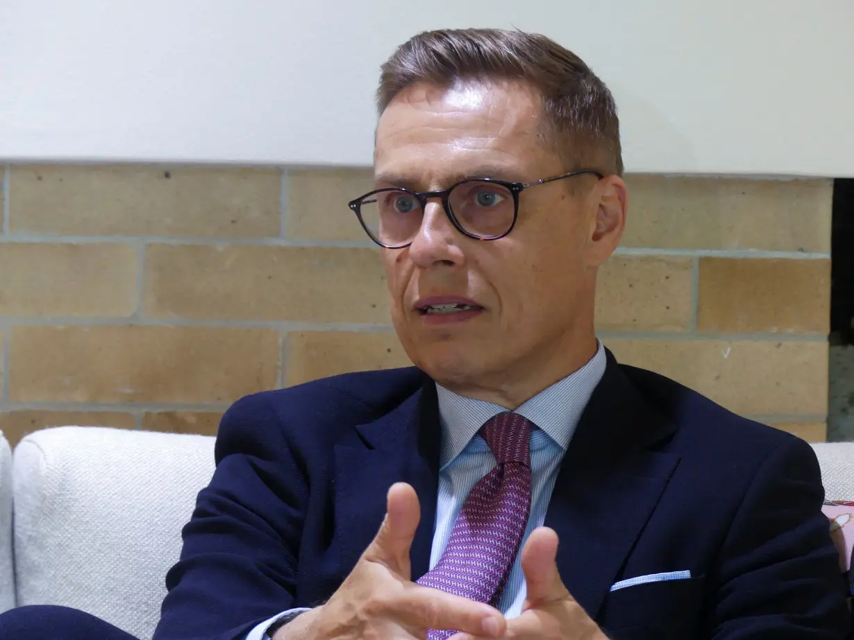 Finland's President Alexander Stubb speaks during an interview in Helsinki