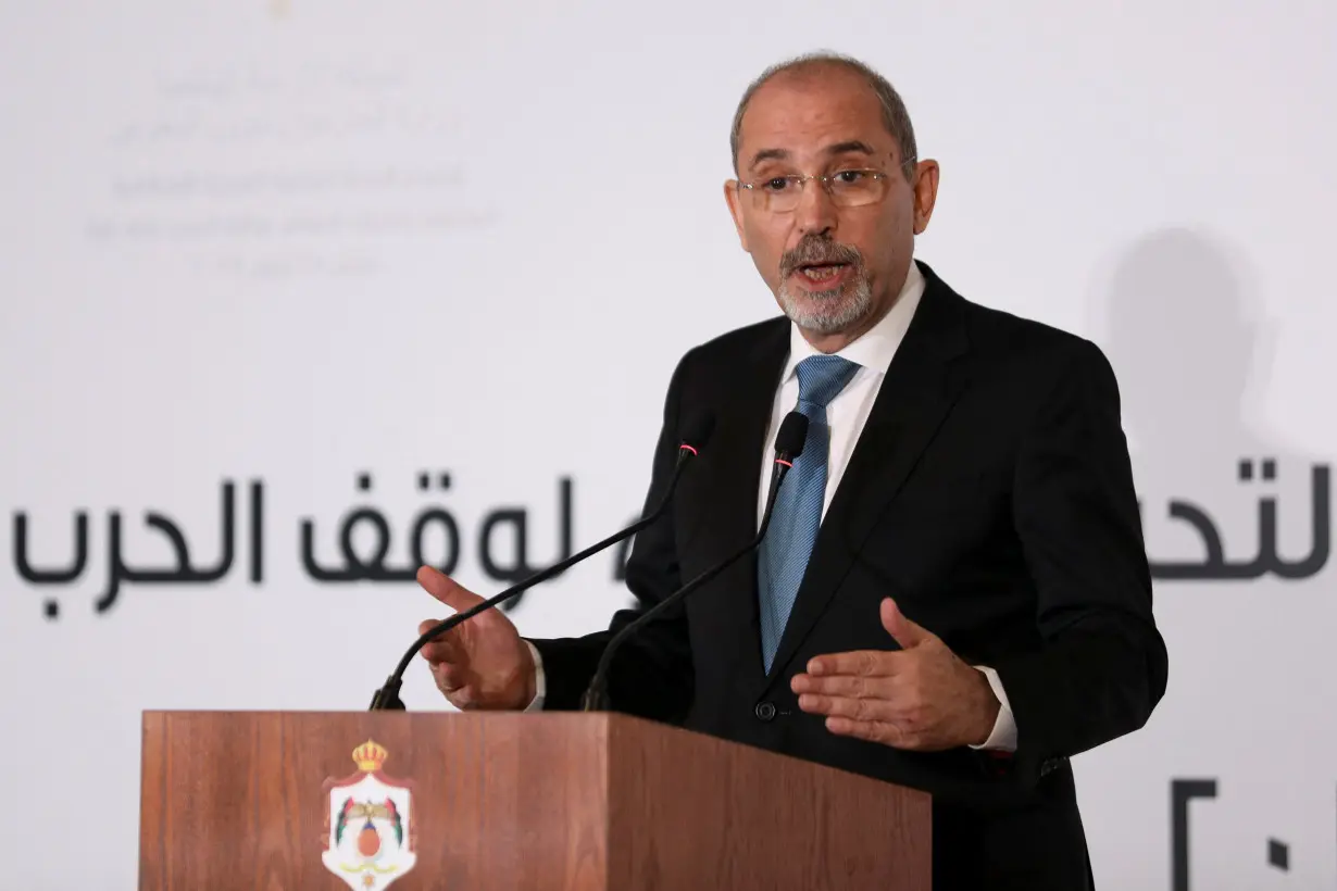 Jordanian Foreign Minister Ayman Safadi attends a press conference in Amman