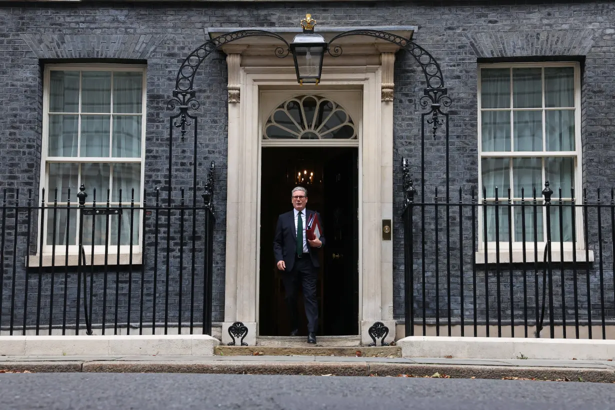 British Prime Minister Keir Starmer leaves 10 Downing Street in London