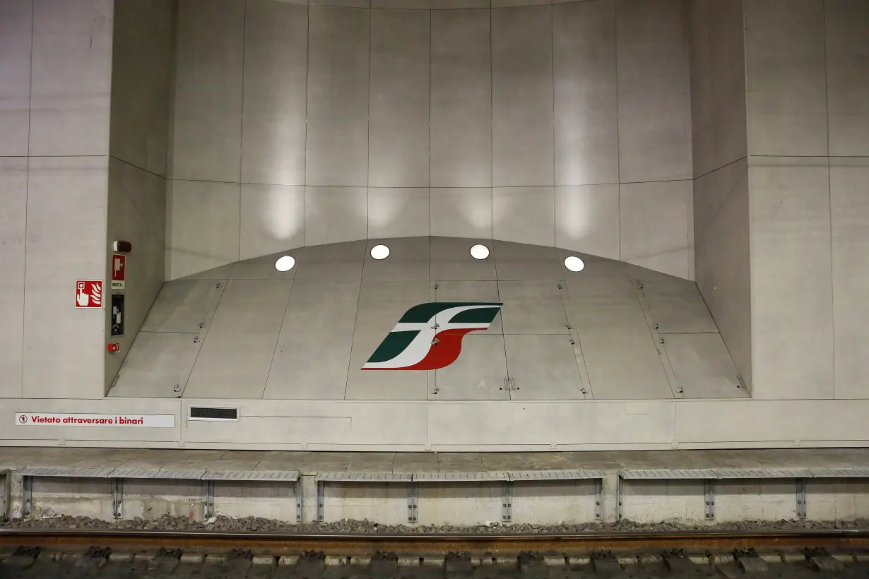 An Italian railway group Ferrovie dello Stato logo is seen at the Bologna Central Station