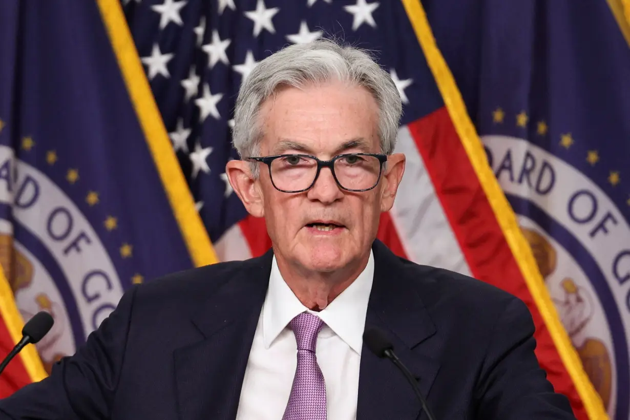 Jerome Powell holds a press conference following a two-day meeting of the Federal Open Market Committee on interest rate policy in Washington