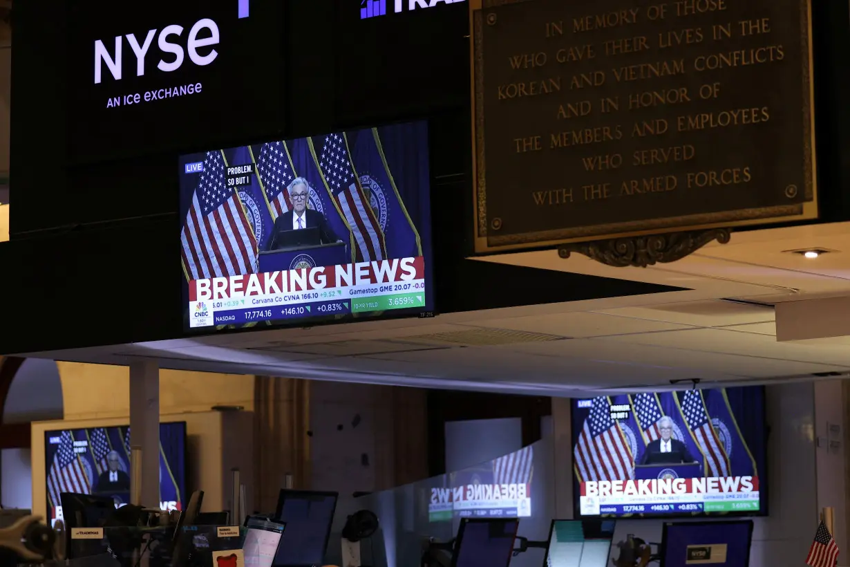 Federal Reserve Chair Jerome Powell interest rate announcement at the New York Stock Exchange (NYSE) in New York City