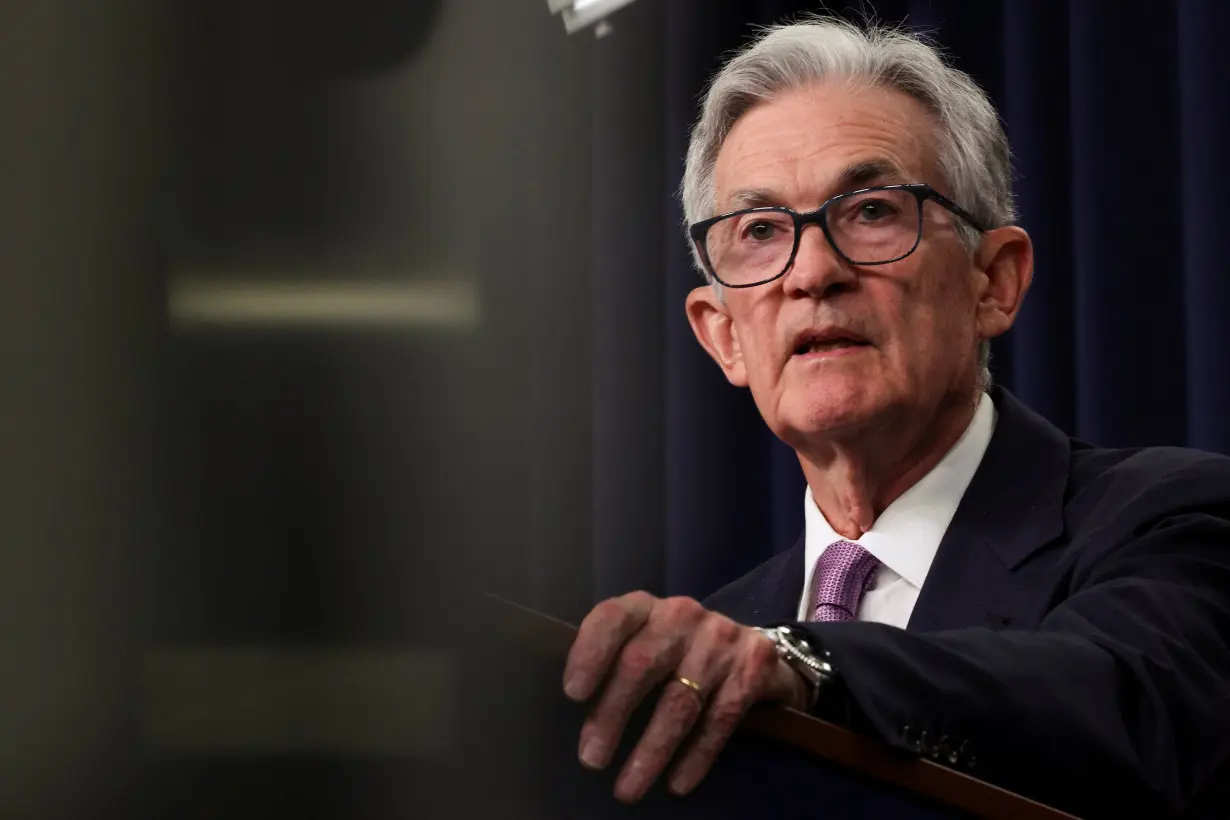 Jerome Powell holds a press conference following a two-day meeting of the Federal Open Market Committee on interest rate policy in Washington