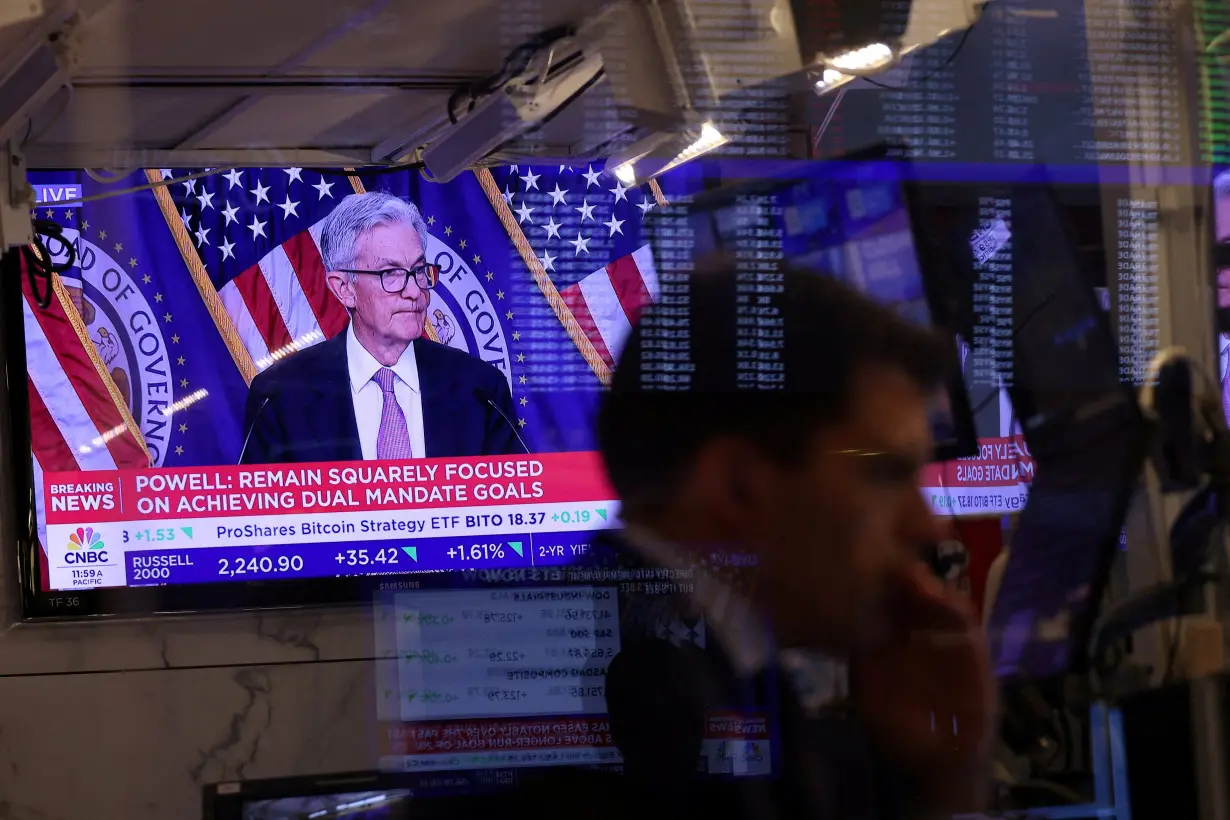 Federal Reserve Chair Jerome Powell interest rate announcement at the New York Stock Exchange (NYSE) in New York City