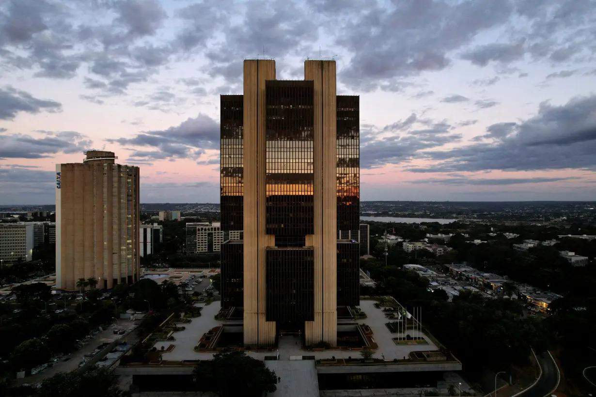 FILE PHOTO: A drone view shows the Central Bank headquarters building during sunset in Brasilia, Brazil