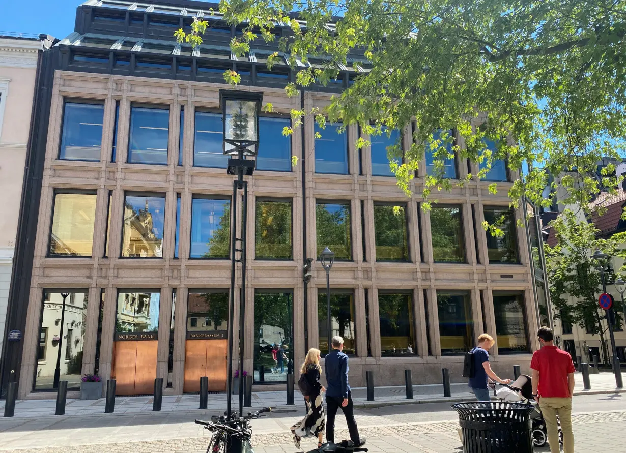 A view of Norway's central bank building in Oslo