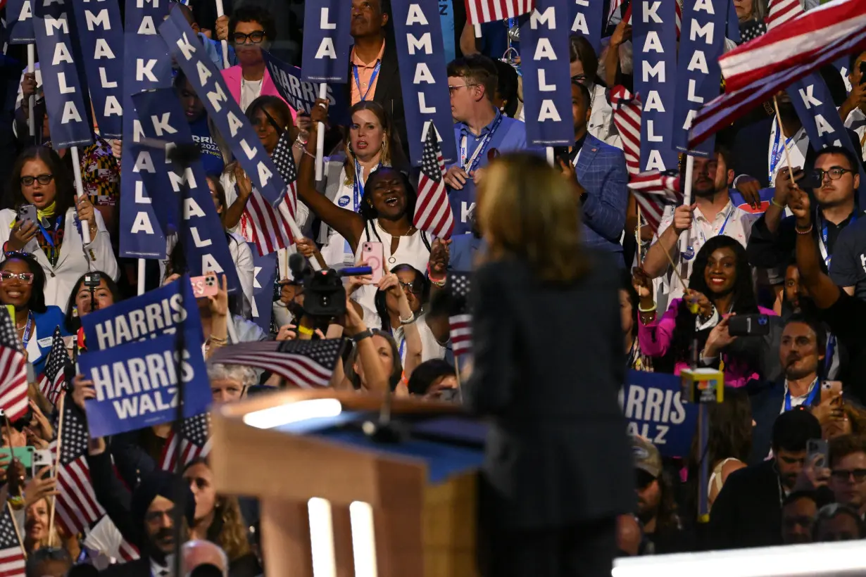 Kamala Harris speaks during the Democratic National Convention in Chicago on August 22.