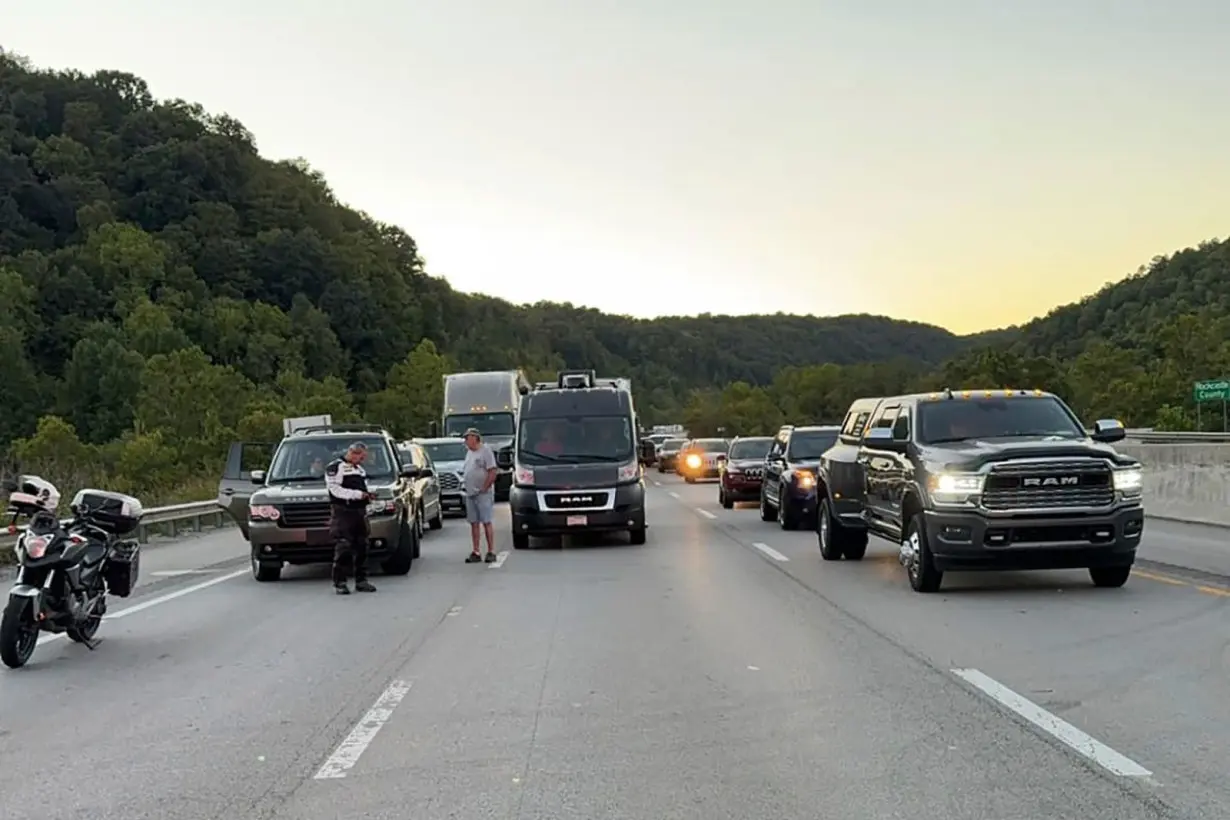 This image released by the Mount Vernon Fire Department shows traffic stopped during an active shooting on Interstate-75 north of London, Kentucky, September 7.