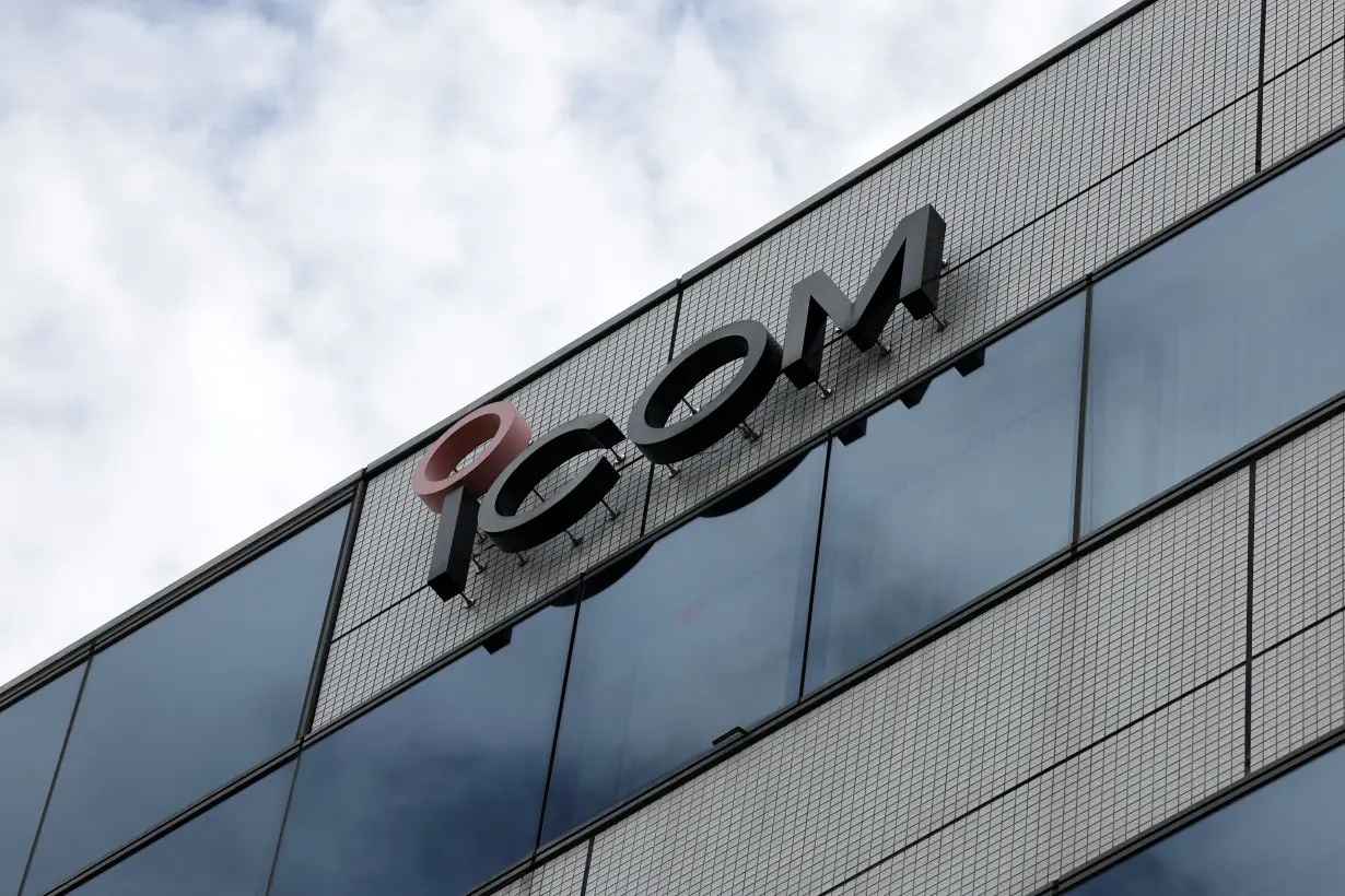 The logo of Japanese radio equipment maker Icom Inc is displayed at its headquarters in Osaka