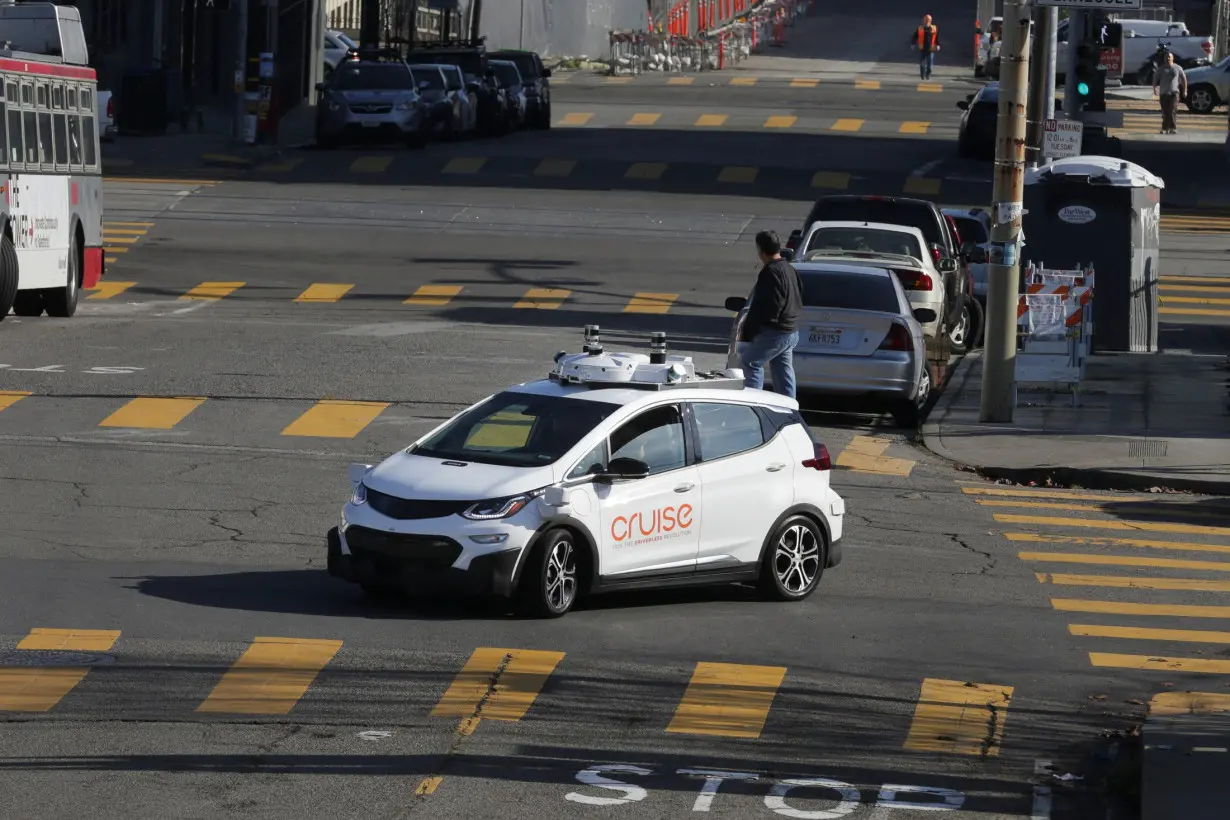 A self-driving GM Bolt EV is seen during a media event where Cruise, GM's autonomous car unit, showed off its self-driving cars in San Francisco