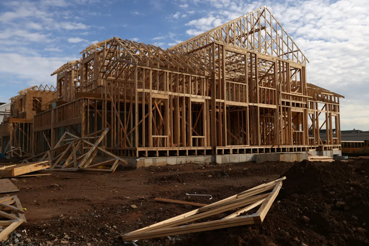 The structural frame of a house is seen at The Collection at Morristown, a housing development by Lennar Corporation, in Morristown, New Jersey